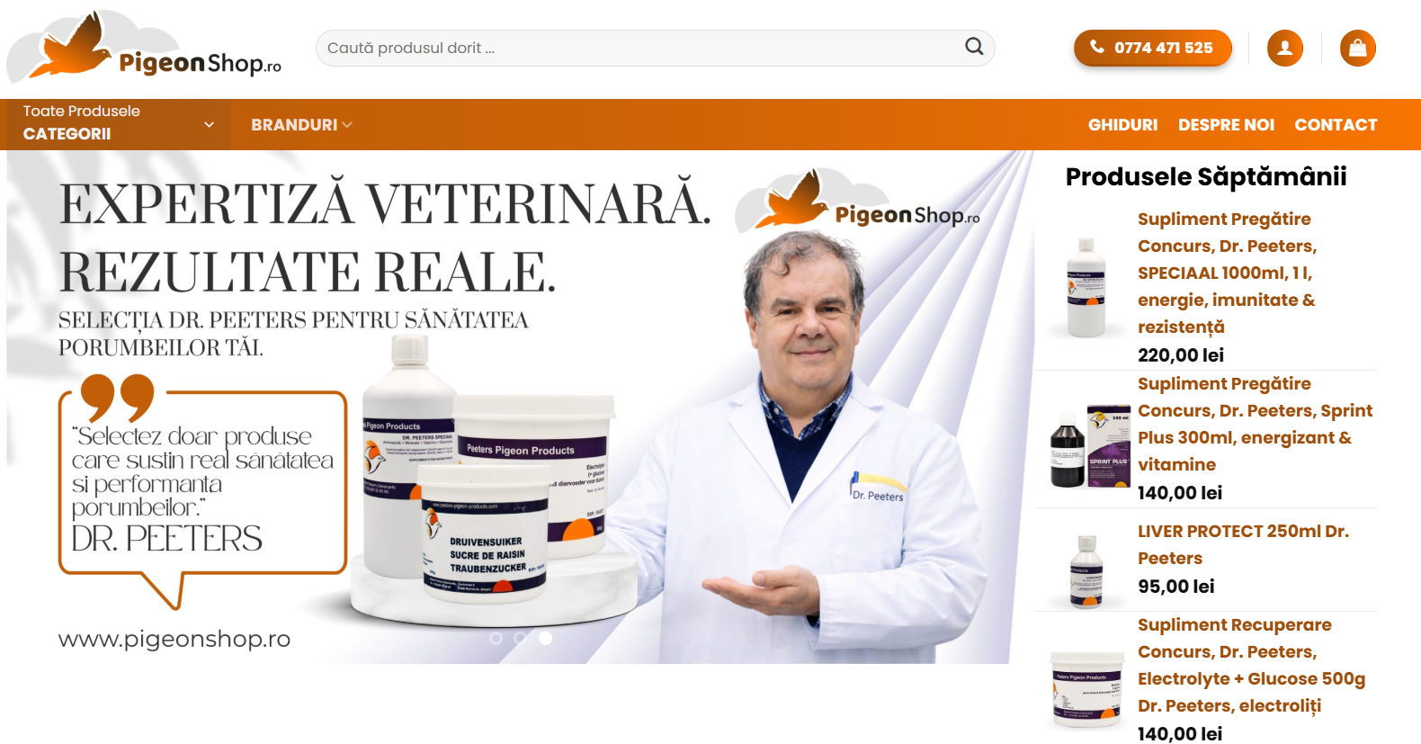 Magazin WooCommerce pigeonshop.ro, produse veterinare pentru porumbei