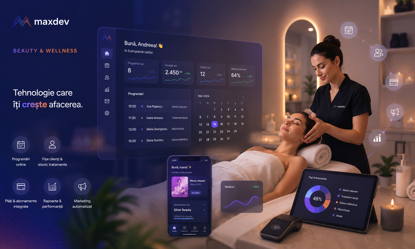 Booking dashboard for a beauty & wellness salon