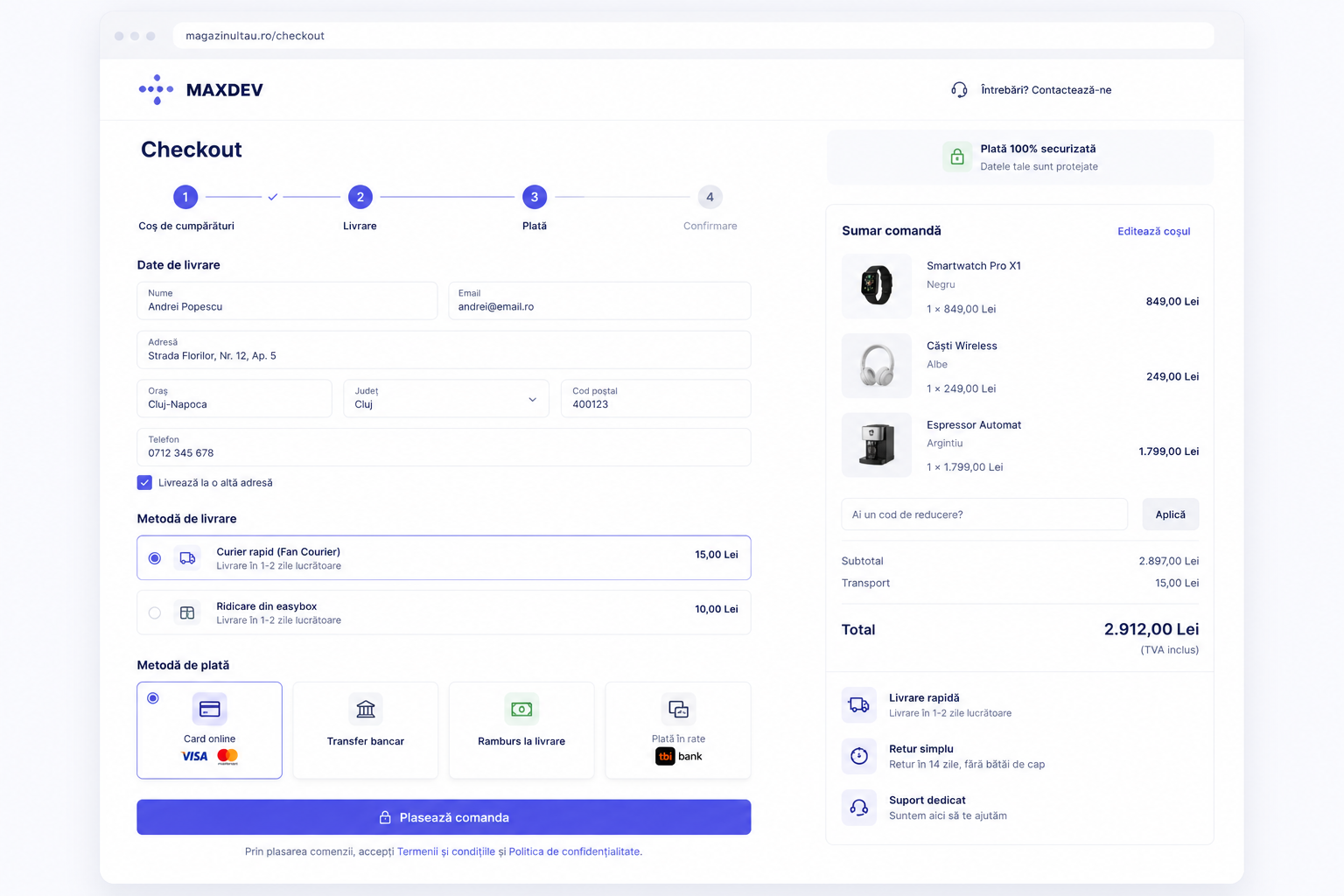 One-page checkout, optimized for mobile