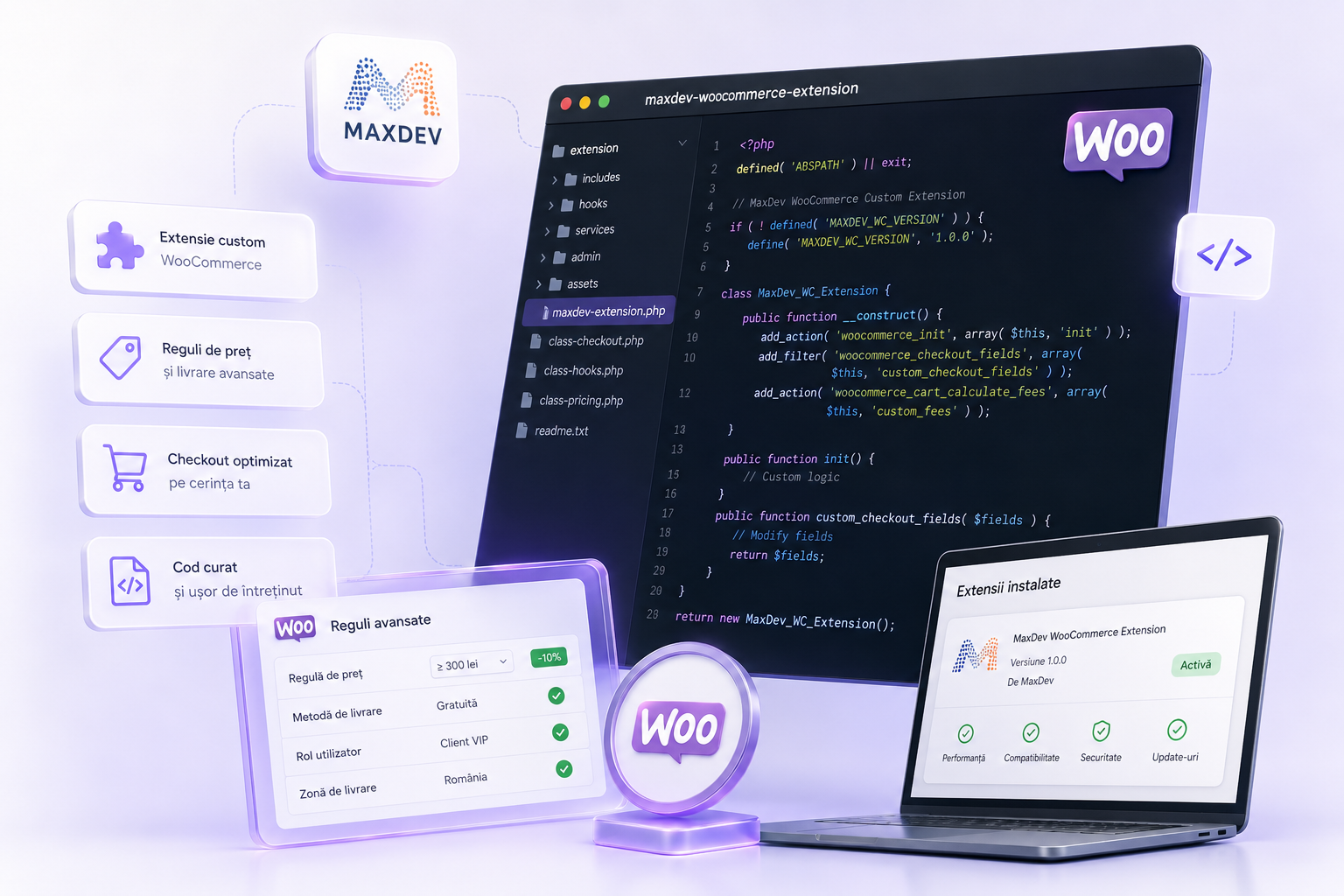 Extensie WooCommerce custom, integrată nativ prin hooks