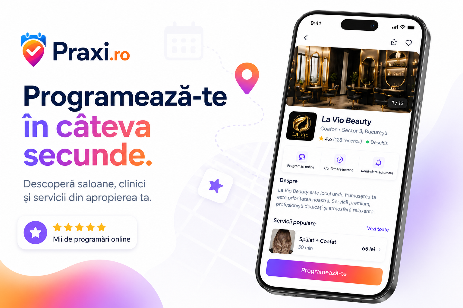 Aplicația Praxi: programări online într-un salon de beauty
